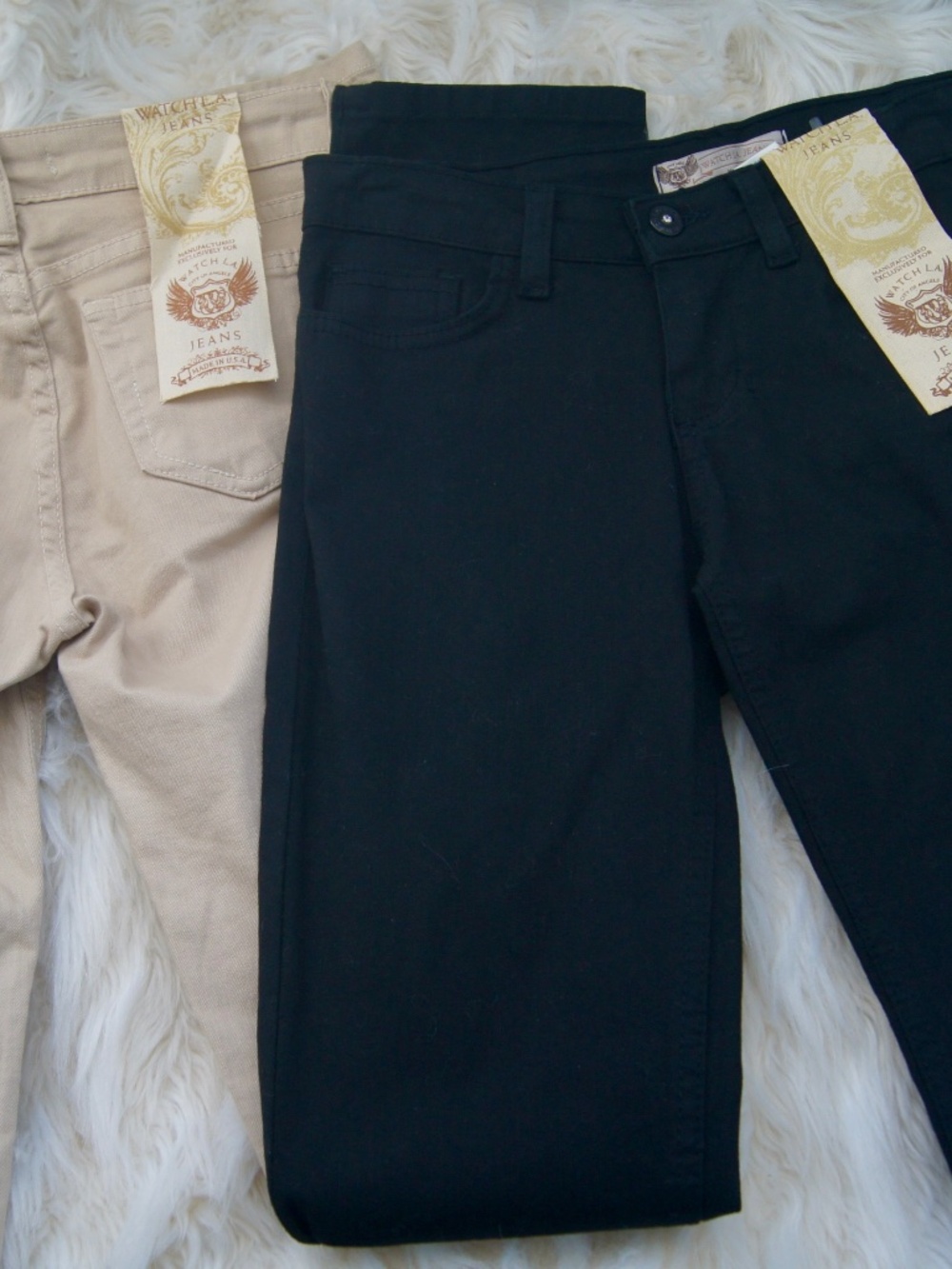 Lot of 2 Watch L.A. Jeans Skinny NWT Black and Beige Made in USA Size 5